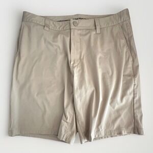 Rhone Shorts Mens 34 Commuter 9" Khaki Beige Flat Front Golf Performance Chino